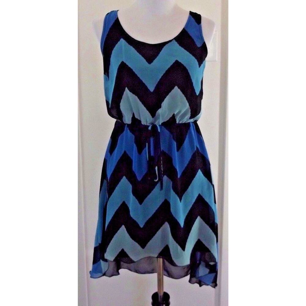 Kiss & Cry HI LOW DRESS ~ Size M ~ Blue Black Chevron Lined Sleeveless